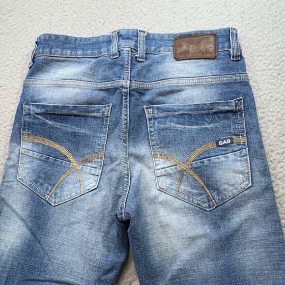 Gas Jeans Men 31x27 Blue Slim Faded Atelier Italian Design 1984 Whiskers Zip Fly - Picture 3 of 16